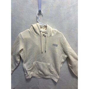 Vision Cream Crop Hoodie With Front Pocket & Drawstring Hood